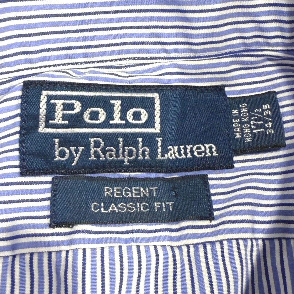 Polo Ralph Lauren Button Down Shirt 17.5 34/35 Blue White Striped Regent Classic